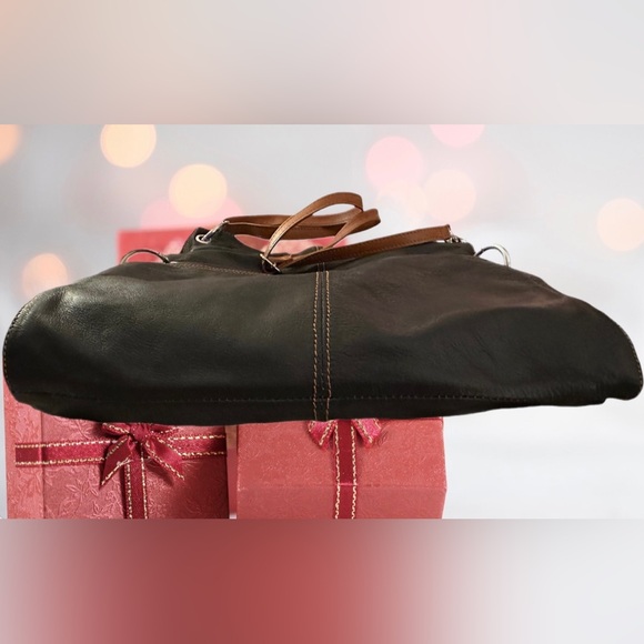 Vera Pelle Black & Chestnut Brown Italian Leather Crossbody Shoulder Bag - Picture 11 of 13